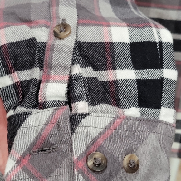 womens natural reflections pink white grey black plaid button long sleeve shirt - Picture 6 of 12